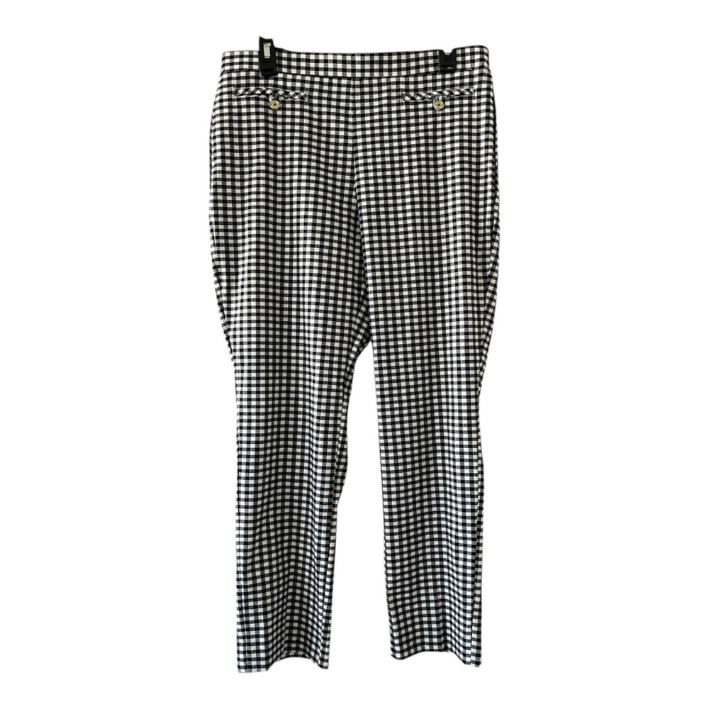 New Anne Klein Gingham Check Pants Navy Blue White Womens sz 10